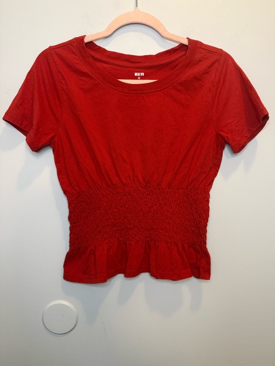 Anthropologie Tops - Anthropologie Maeve Red Smocked Peplum Tee Blouse Size Small Boho Festival